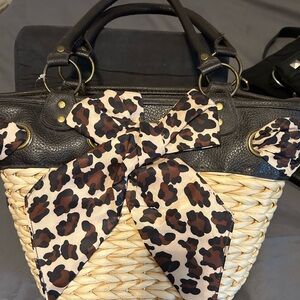Chic Black and Tan Tote with Leopard Accent - Brand New with Tags!!